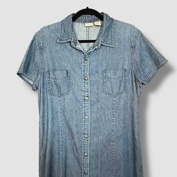 L.L. Bean Button Up Denim Shirt Dress Blue Size 16 Short Sleeve Collared - Picture 4 of 10